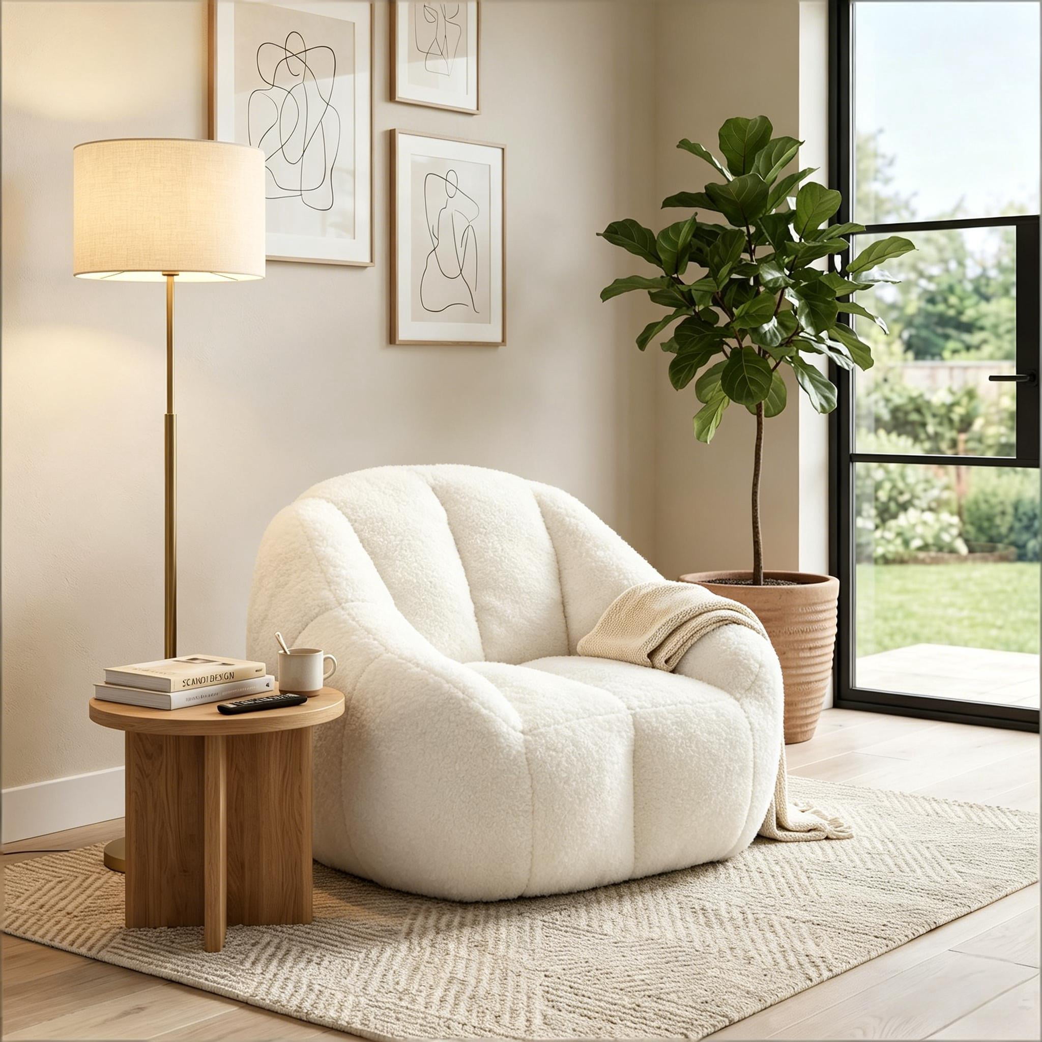 Howcool Bean Bag Chair with Filler, Memory Foam Tufted Fluffy Lazy Sofa for Living Room Dorm Apartment
