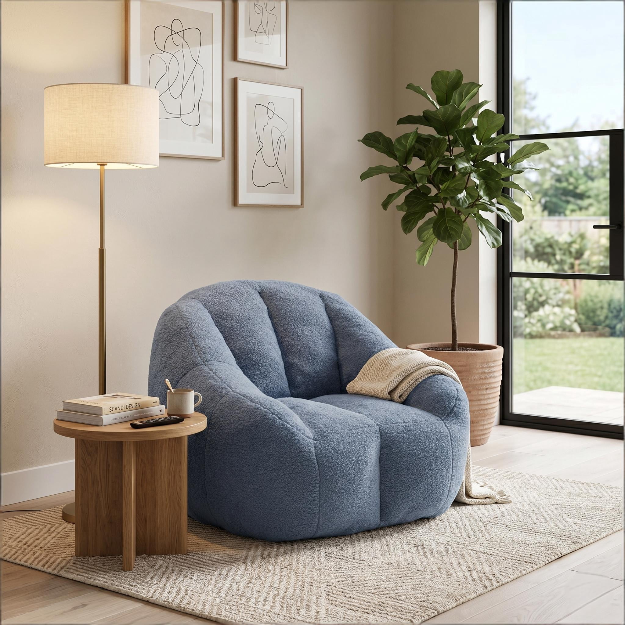 Howcool Bean Bag Chair with Filler, Memory Foam Tufted Fluffy Lazy Sofa for Living Room Dorm Apartment
