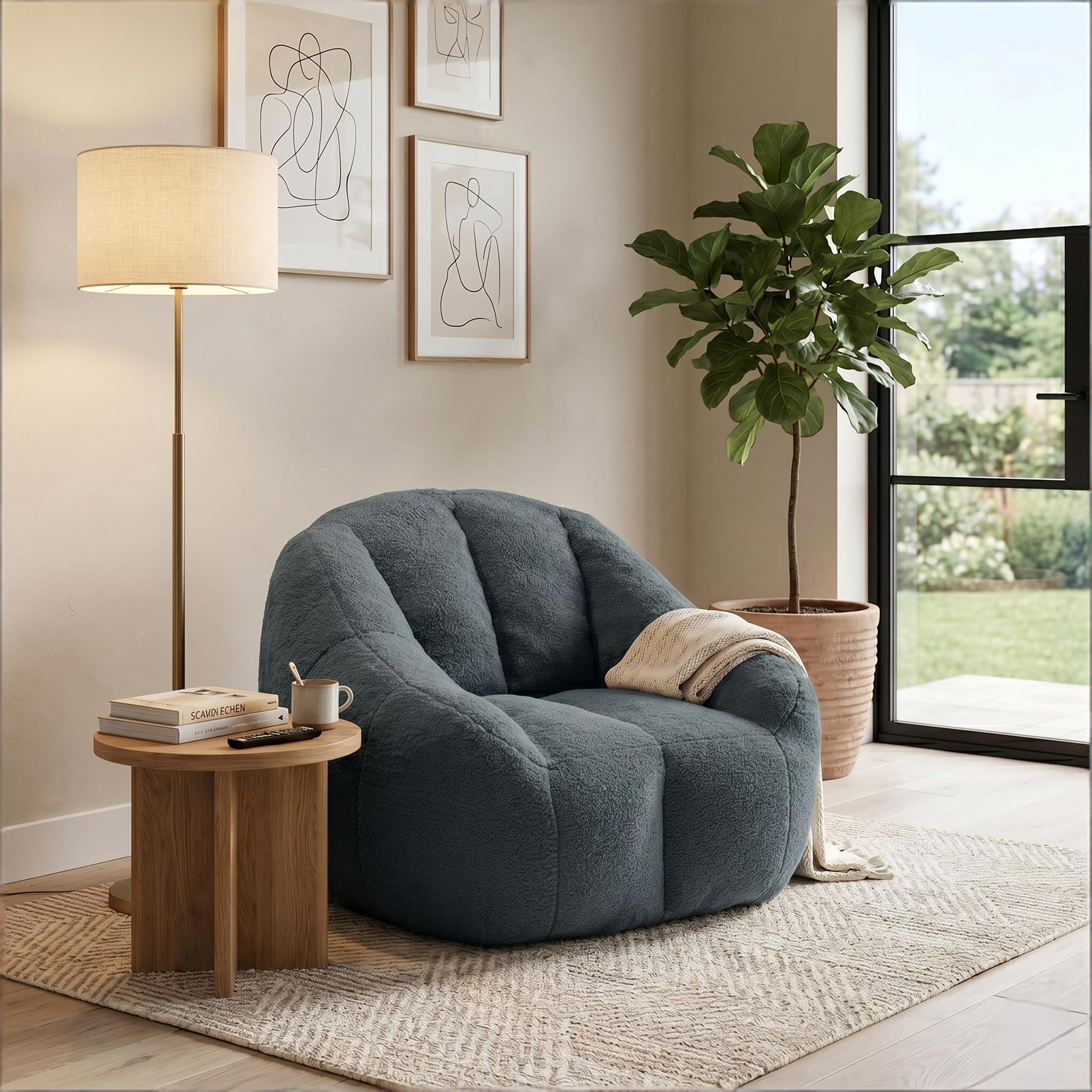 Howcool Bean Bag Chair with Filler, Memory Foam Tufted Fluffy Lazy Sofa for Living Room Dorm Apartment
