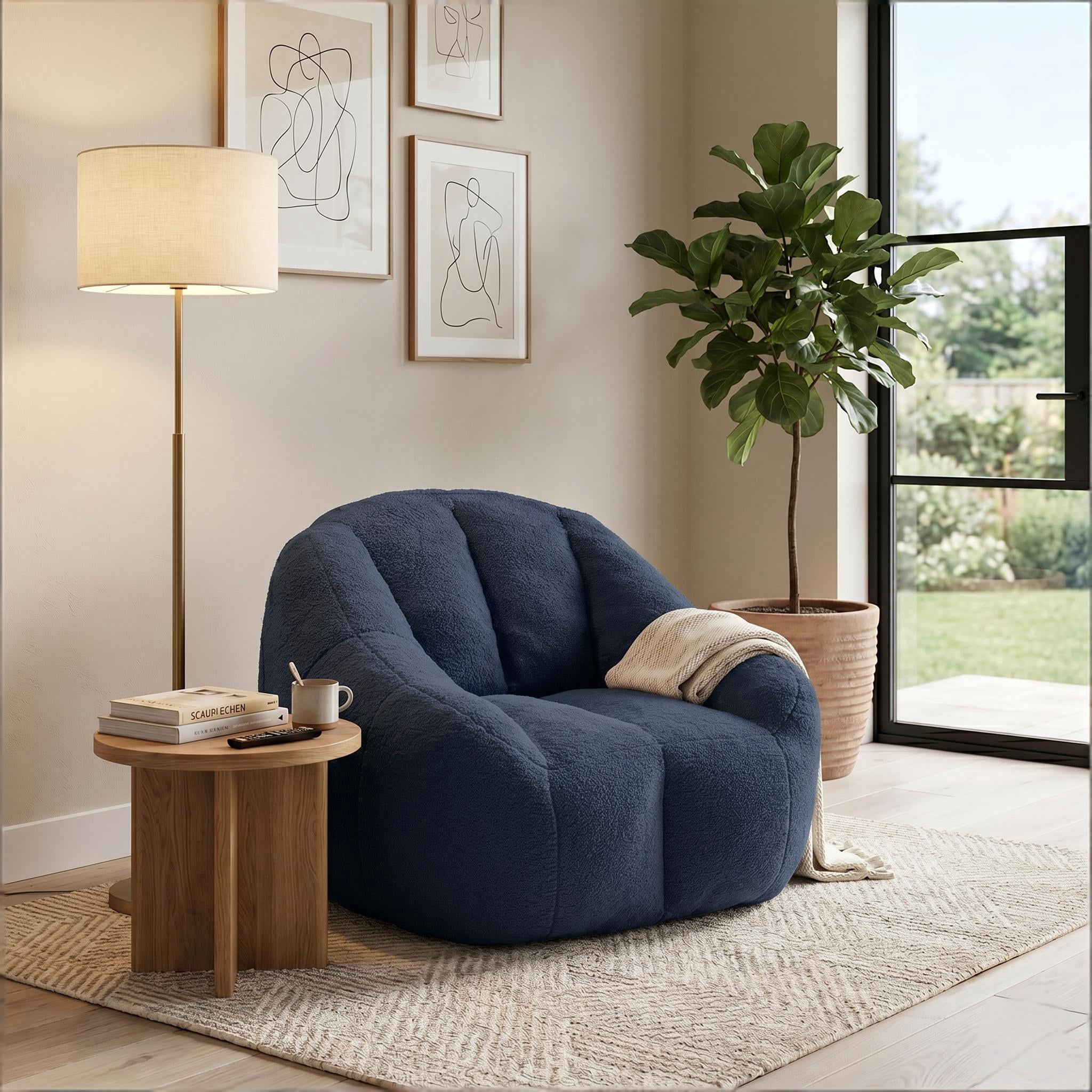 Howcool Bean Bag Chair with Filler, Memory Foam Tufted Fluffy Lazy Sofa for Living Room Dorm Apartment