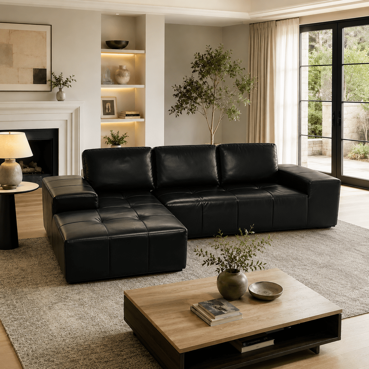 Howcool Boneless Cloud Sectional Sofa with Chaise,Faux Leather L-Shaped Couch,Deep Seat Modular Sofa with Wide Armrests,No Assembly Required,Left-Facing,Black