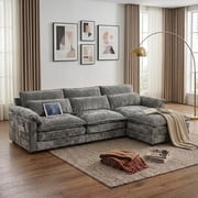 Howcool 113" Modular Sectional Sofa, L-Shaped 3 Seater Cloud Couch with Movable Ottoman, Deep Seat Chenille Sofa with USB Charging Ports & Side Pockets for Living Room, Grey