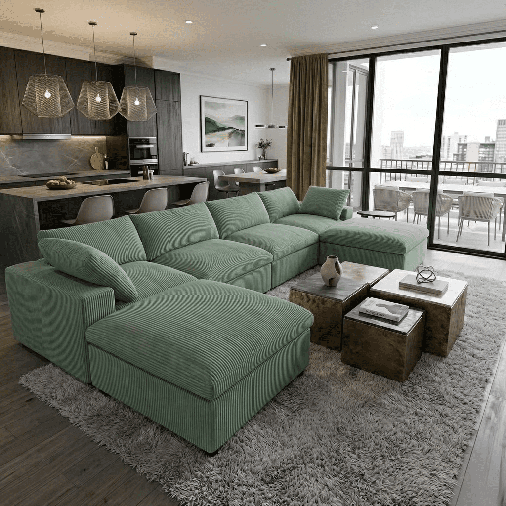 Howcool Cloud Couch Modular Sectional Sofa 6 Seat 134" U Shaped Convertible Couch Chenille Thick Cushion with 2 Storage Ottomans and Toss Pillows Washable Removable Cover for Living Room,Dark Green
