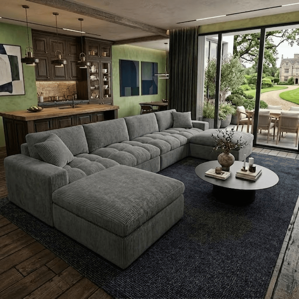 Howcool Cloud Couch Modular Sectional Sofa 6 Seat 134" U Shaped Convertible Couch Corduroy Thick Cushion with 2 Storage Ottomans and Toss Pillows Washable Removable Cover for Living Room,Dark Grey