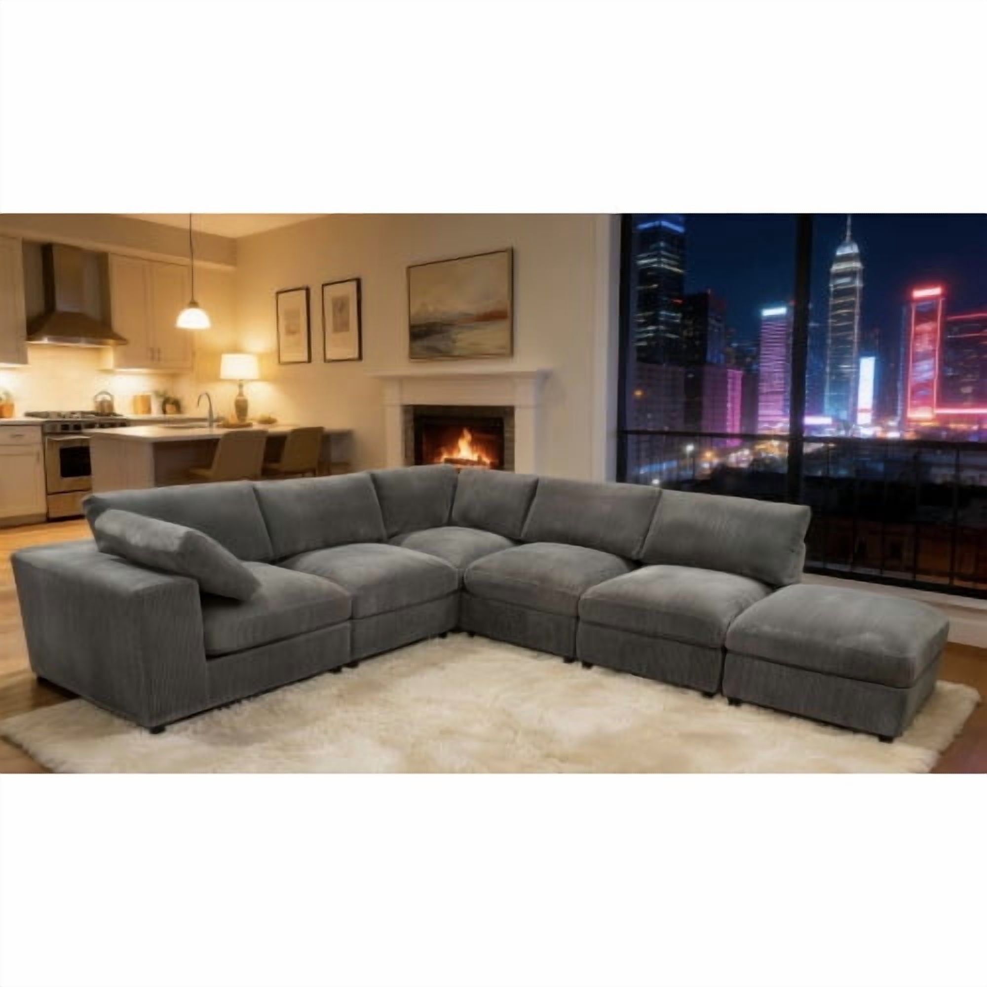 Howcool Cloud Couch Modular Sectional Sofa 6 Seat 122" L Shaped Reversible Convertible Couch, Corduroy Thick Cushion with Storage Ottomans, Washable Removable Cover for Living Room,Grey