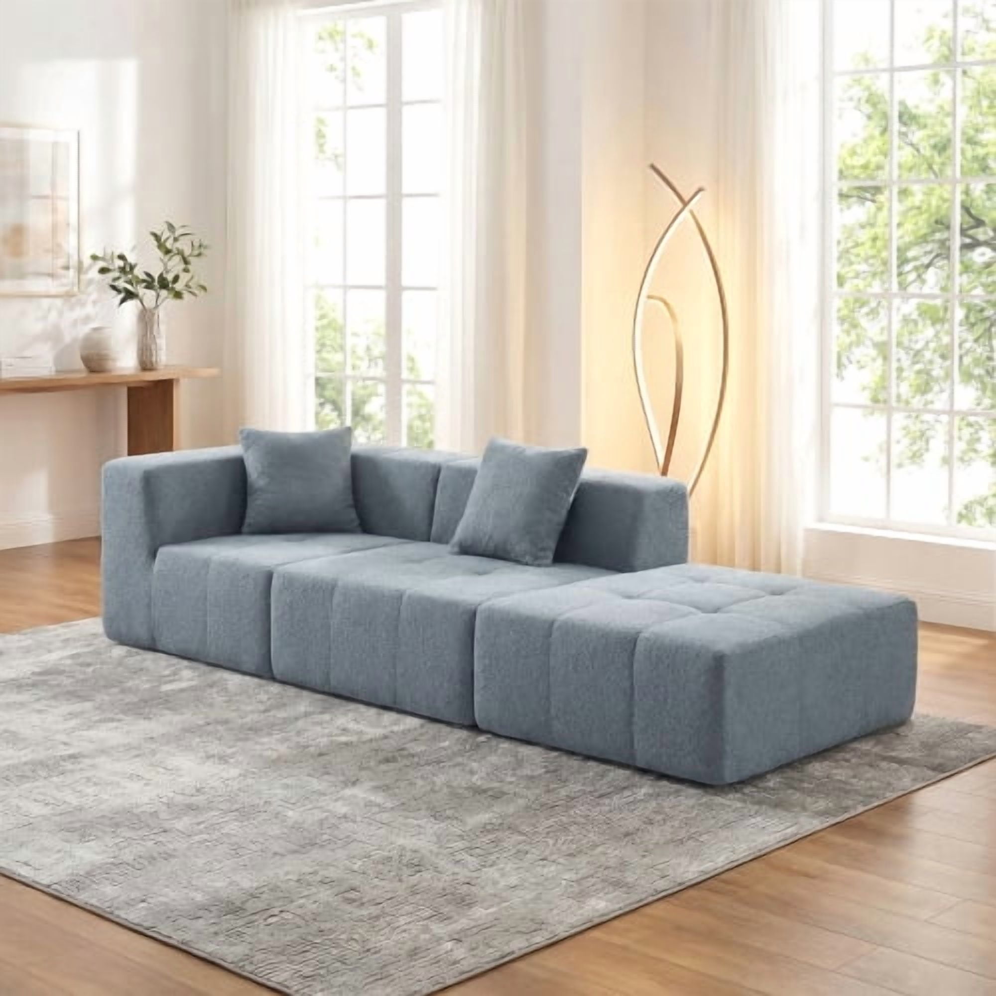 Howcool 106" Boneless Cloud Couch, U-Shaped Modular Compression Sofa Bed, Foldable Floor Sofa with Deep Seat, Foam Couch No Assembly, 3 Seater, Grey