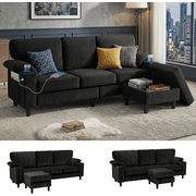 Howcool 80" Convertible Sectional Sofa Couch, L-Shaped Loveseat with Storage Ottoman, USB Ports, Cup Holders & Deep Seats, Modern Corduroy Fabric Couch for Apartment Living Room Small Space, Black