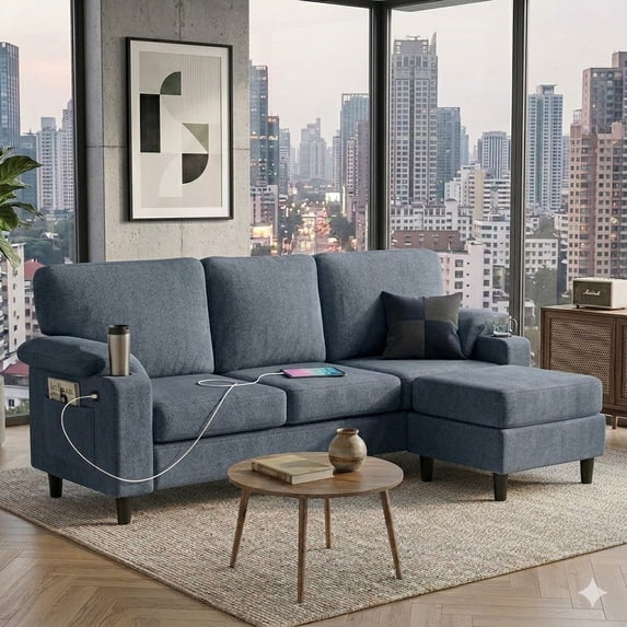 Howcool 80" Convertible Sectional Sofa Couch, L-Shaped Loveseat with Storage Ottoman, USB Ports, Cup Holders & Deep Seats, Modern Teddy Fabric Couch for Apartment Living Room Small Space, Dark Grey