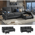 thumbnail image 1 of Howcool 80" Convertible Sectional Sofa Couch, L-Shaped Loveseat with Storage Ottoman, USB Ports, Cup Holders & Deep Seats, Modern Corduroy Fabric Couch for Apartment Living Room, Dark Grey, 1 of 7