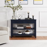Howcool Retro Console Table with 2 Open Shelves, 2 drawers Pine Solid Wood Frame for Living Room, Navy Blue