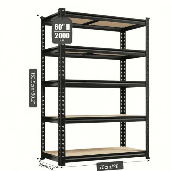 Howcool Heavy Duty Garage Shelving Unit, 2000 lbs Metal Storage Shelves, 5-Tier Adjustable Steel Shelving Rack, Freestanding Garage Storage Rack, Easy Assembly, 60" H for Basement Pantry Warehouse