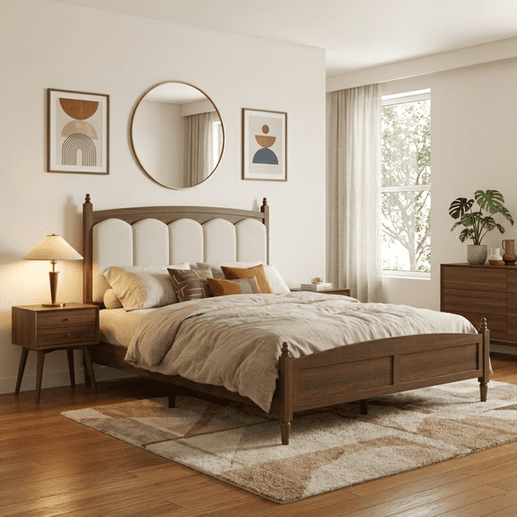 Howcool King Size Wood Platform Bed Frame with Upholstered Boucle Headboard,800lbs,Noise-Free,Under-Bed Storage,Brown