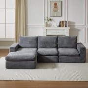 Howcool Boneless Cloud Couch, 95 Modular Sectional Sofa with L-Shaped Chaise, Deep Seat Corduroy Couch, No Assembly Required for Living RoomBlack, Right Facing