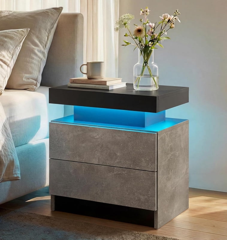 Howcool LED Nightstand, 2 Drawer Bedside Side Table with LED Lights for Bedroom Living Room