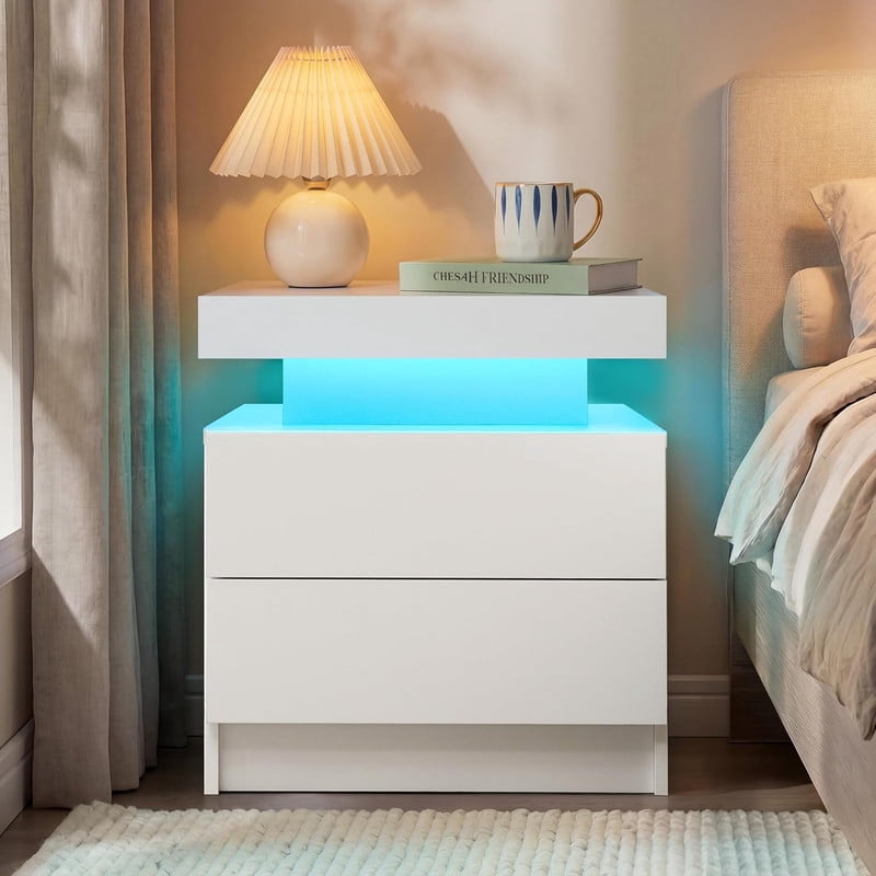 Howcool LED Nightstand, 2 Drawer Bedside Side Table with LED Lights for Bedroom Living Room