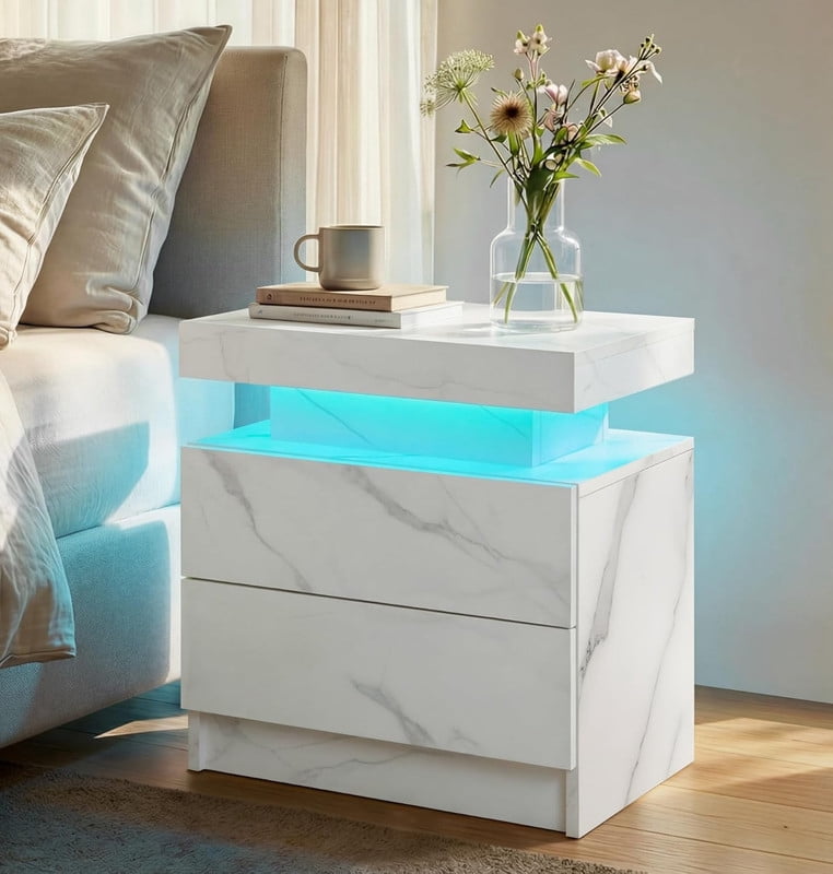 Howcool LED Nightstand, 2 Drawer Bedside Side Table with LED Lights for Bedroom Living Room