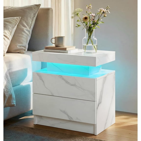 Howcool LED Nightstand, 2 Drawer Bedside Side Table with LED Lights for Bedroom Living Room