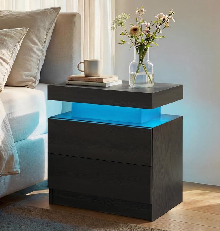 Howcool LED Nightstand, 2 Drawer Bedside Side Table with LED Lights for Bedroom Living Room
