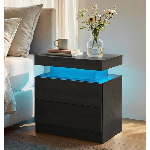 Howcool LED Nightstand, 2 Drawer Bedside Side Table with LED Lights for Bedroom Living Room