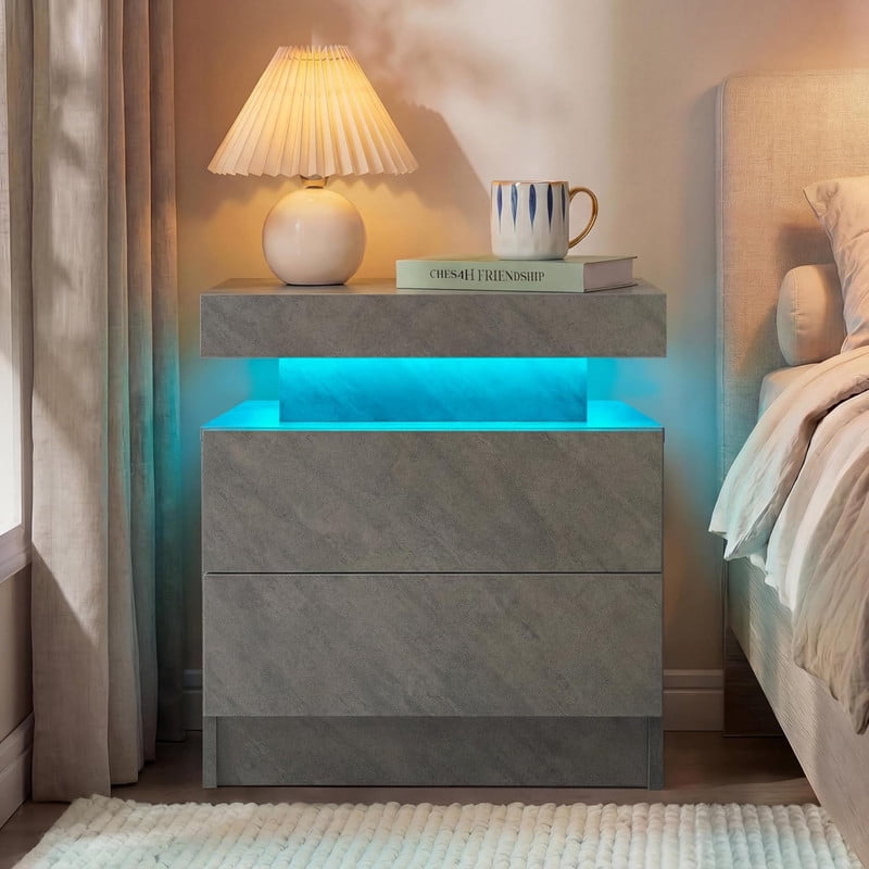 Howcool LED Nightstand, 2 Drawer Bedside Side Table with LED Lights for Bedroom Living Room