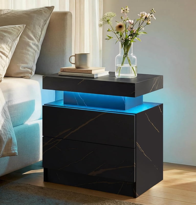 Howcool LED Nightstand, 2 Drawer Bedside Side Table with LED Lights for Bedroom Living Room