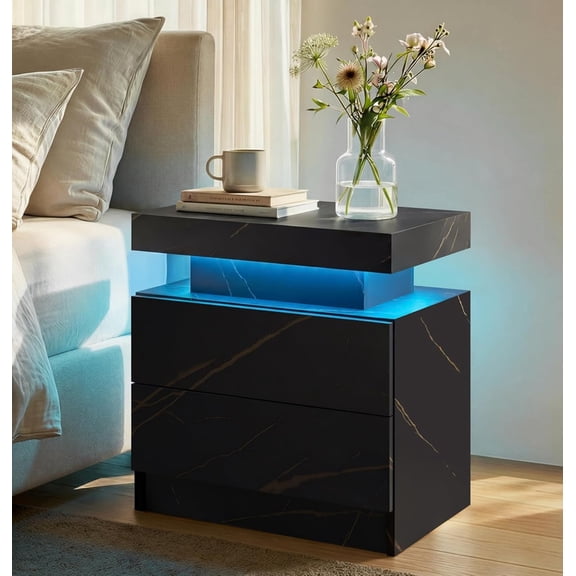 Howcool LED Nightstand, 2 Drawer Bedside Side Table with LED Lights for Bedroom Living Room