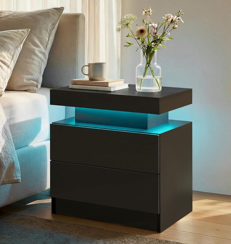 Howcool LED Nightstand, 2 Drawer Bedside Side Table with LED Lights for Bedroom Living Room