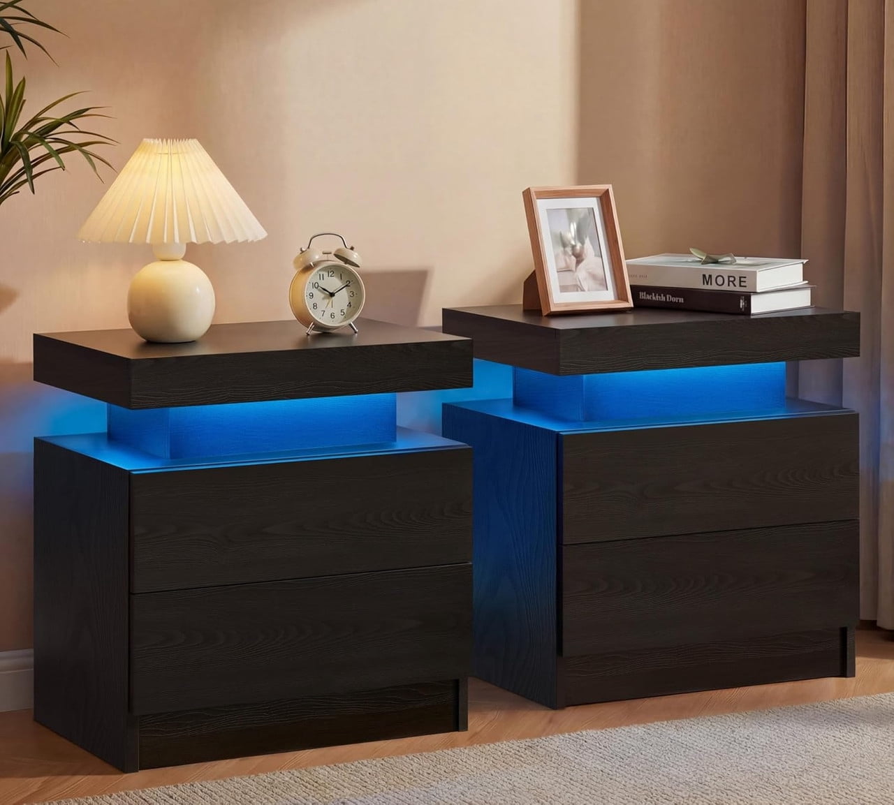 Howcool LED Nightstand Set of 2, 2 Drawer Bedside Side Table with LED Lights for Bedroom Living Room