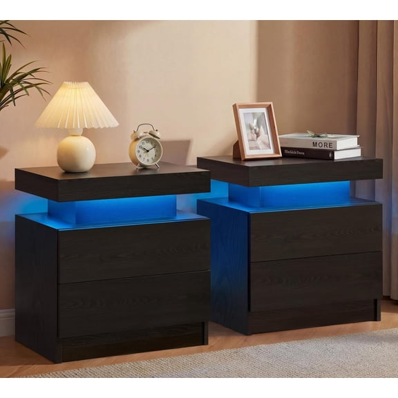Howcool LED Nightstand Set of 2, 2 Drawer Bedside Side Table with LED Lights for Bedroom Living Room