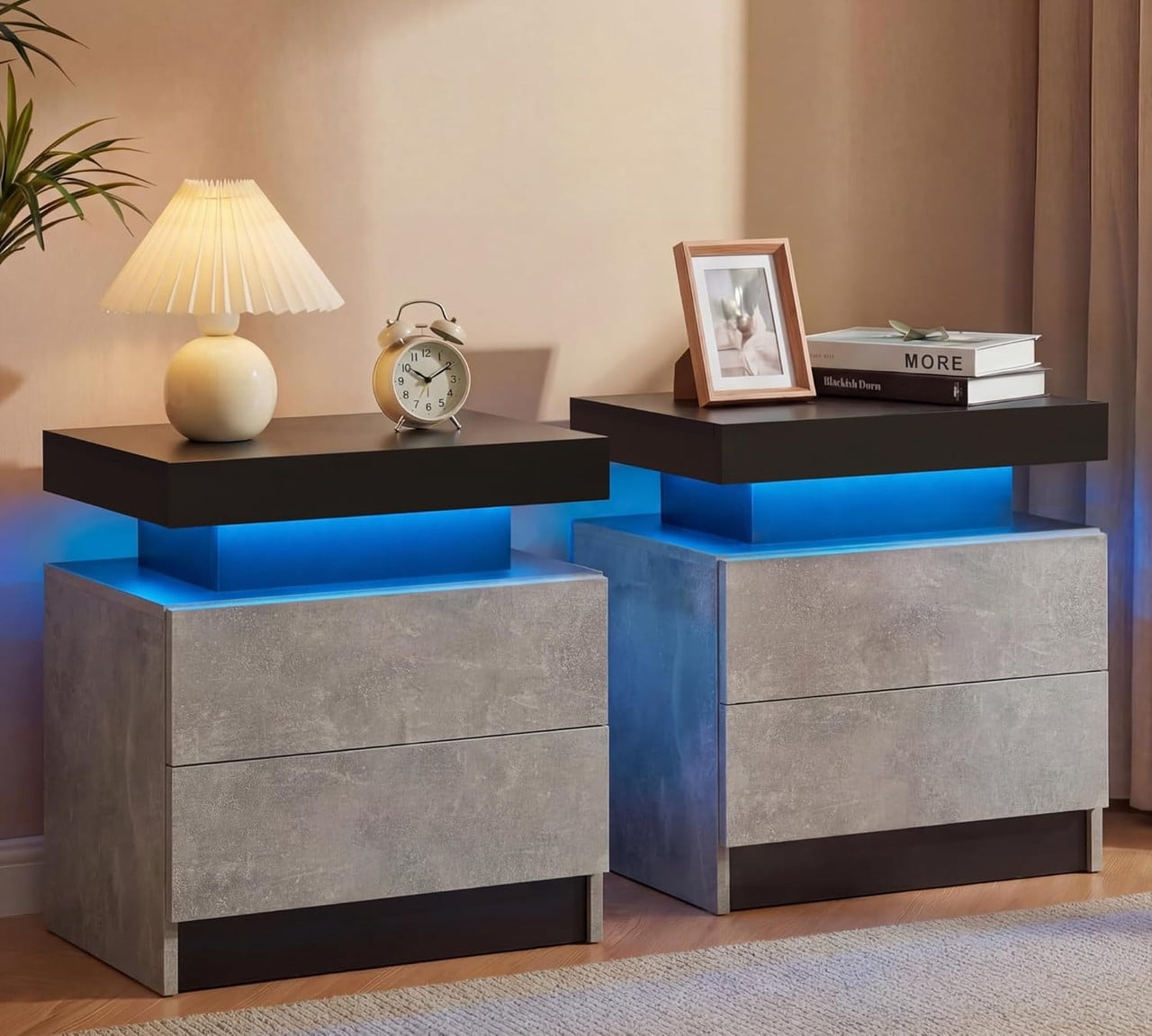 Howcool LED Nightstand Set of 2, 2 Drawer Bedside Side Table with LED Lights for Bedroom Living Room