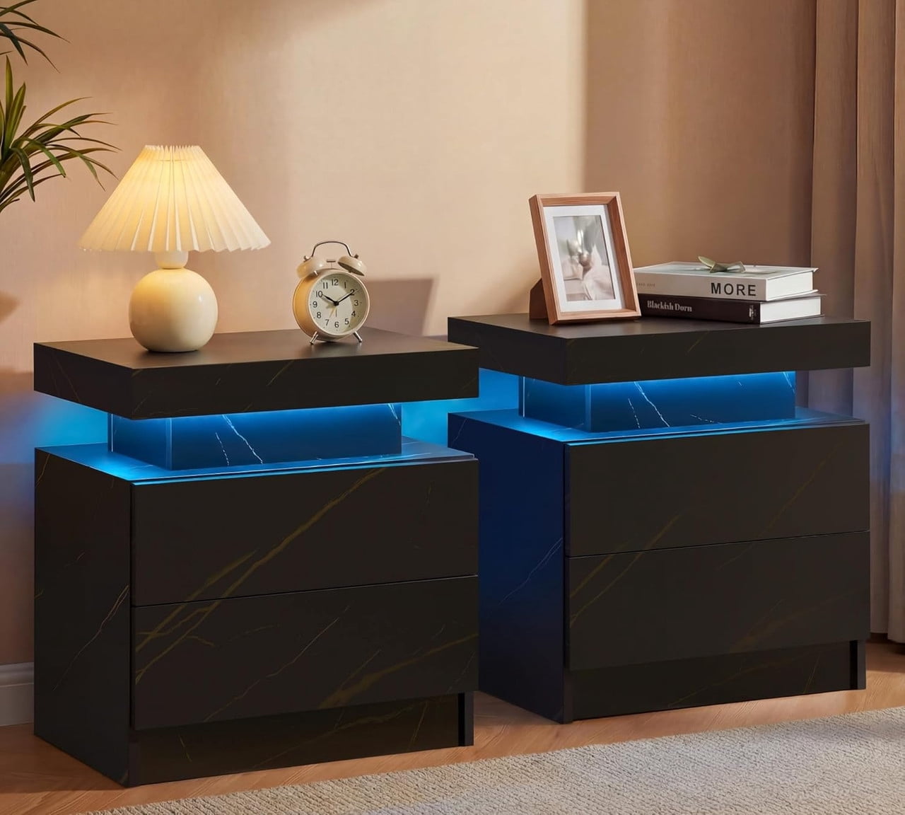 Howcool LED Nightstand Set of 2, 2 Drawer Bedside Side Table with LED Lights for Bedroom Living Room