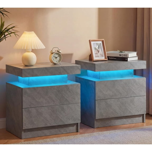 Howcool LED Nightstand Set of 2, 2 Drawer Bedside Side Table with LED Lights for Bedroom Living Room