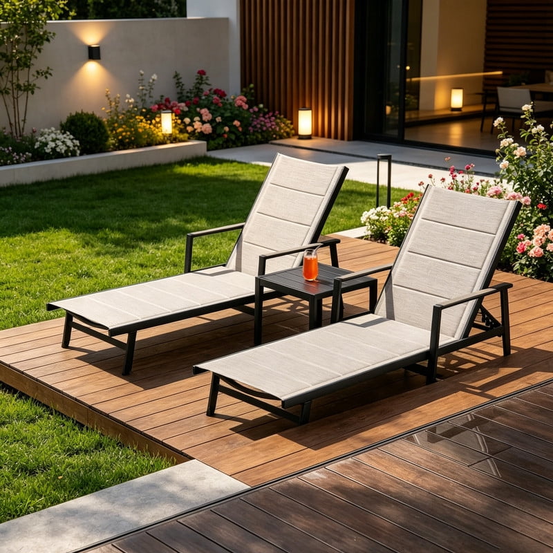 Howcool Outdoor Chaise Lounge Set of 2 with Side Table,Recliner Chair, 6-Position,3D Textilene Mesh, for Patio, Poolside, Deck