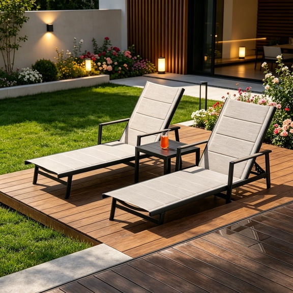 Howcool Outdoor Chaise Lounge Set of 2 with Side Table,Recliner Chair, 6-Position,3D Textilene Mesh, for Patio, Poolside, Deck