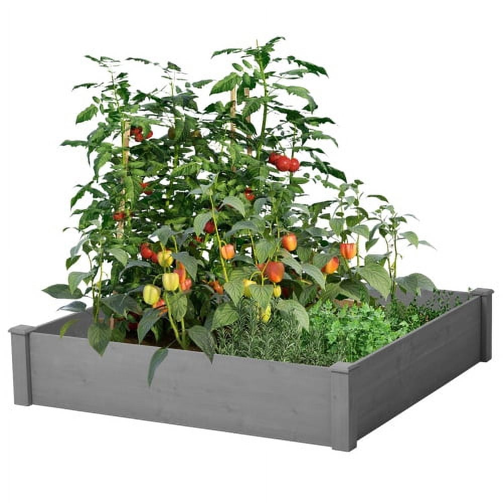 Howcool Outdoor Raised Garden Bed, Square Wooden Planter Box for Vegetables & Flowers, Above Ground Gardening Bed, Tool-Free Easy Assembly for Backyard Patio, Gray,48x48x10''