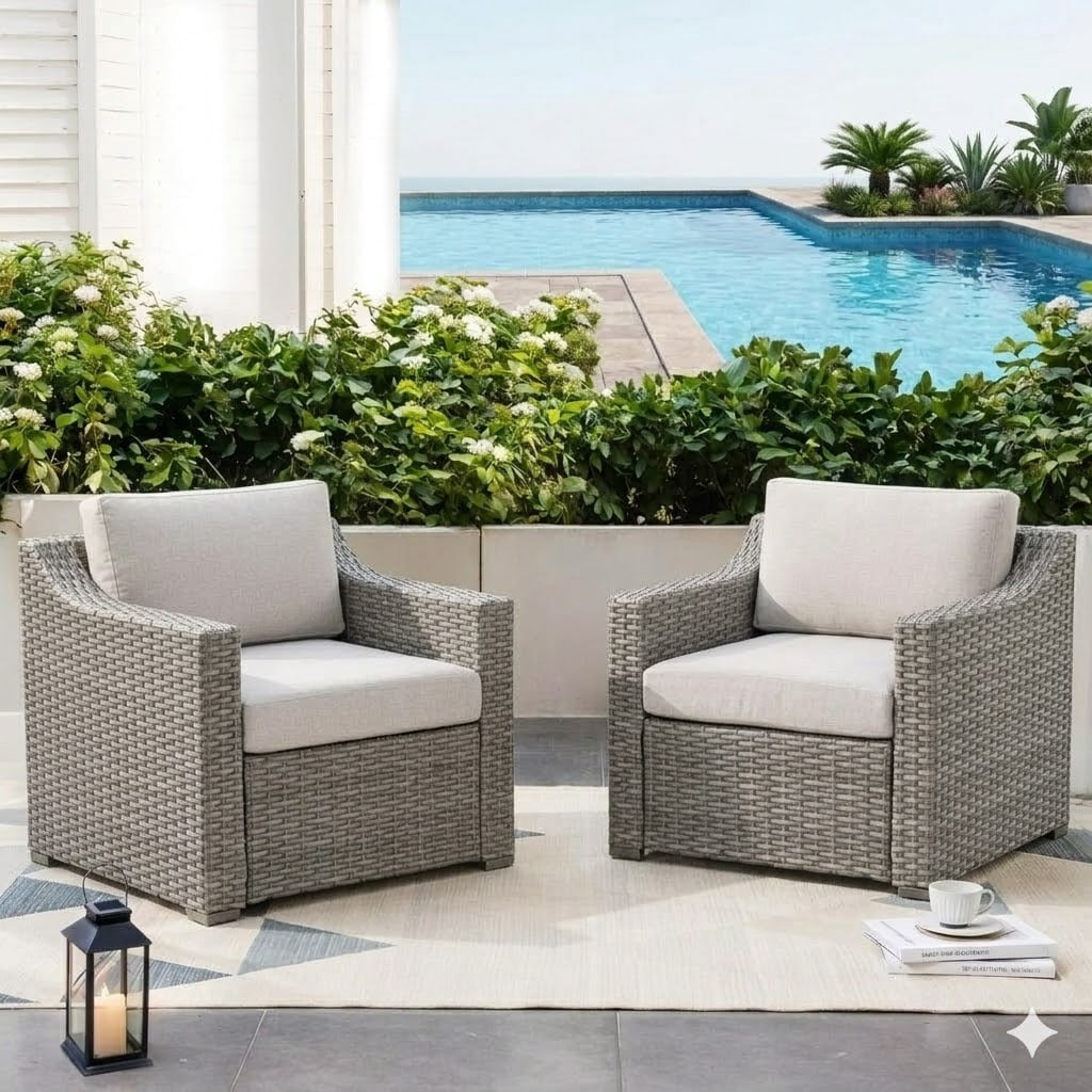 Howcool Outdoor Sectional Sofa, Patio Conversation Set, Outdoor Furniture with Two Single Chairs, Wicker Rattan All-Weather Seating Set for Garden Backyard Porch Balcony, Grey