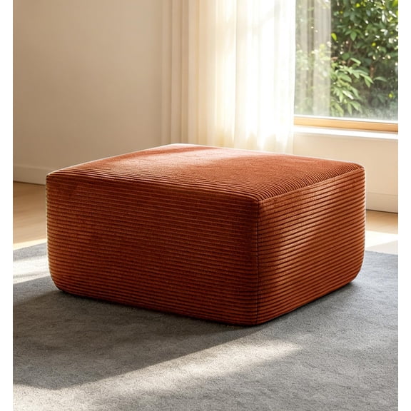 Howcool Oversized Corduroy Ottoman Bench for Living Room, Rectangle Plush Footrest Pouf, Extra Seating & Coffee Table for Sofa, Compressed Memory Foam, No Assembly Required, Orange