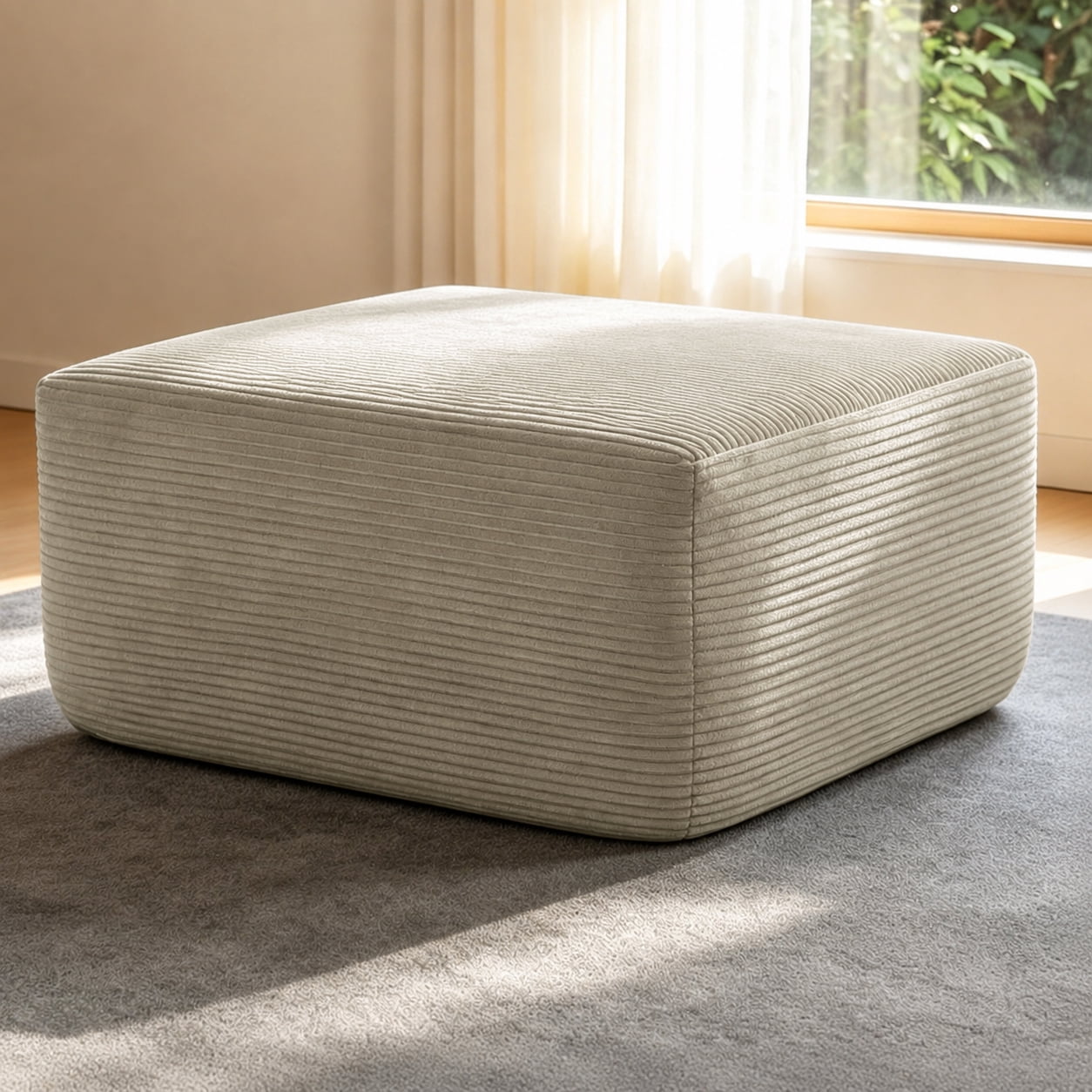 Howcool Oversized Corduroy Ottoman Bench for Living Room, Rectangle Plush Footrest Pouf, Extra Seating & Coffee Table for Sofa, Compressed Memory Foam, No Assembly Required, Camel