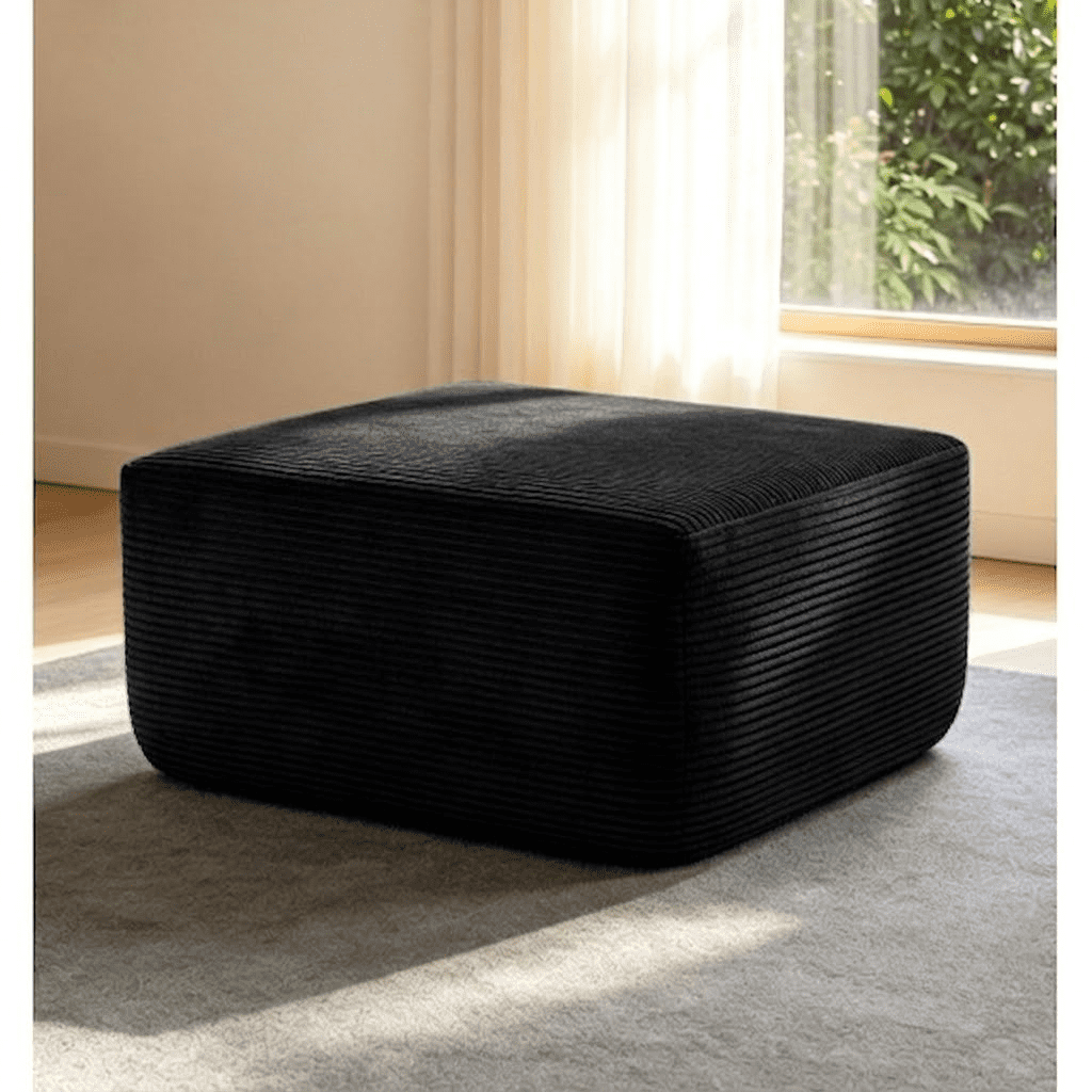 Howcool Oversized Corduroy Ottoman Bench for Living Room, Rectangle Plush Footrest Pouf, Extra Seating & Coffee Table for Sofa, Compressed Memory Foam, No Assembly Required, Black