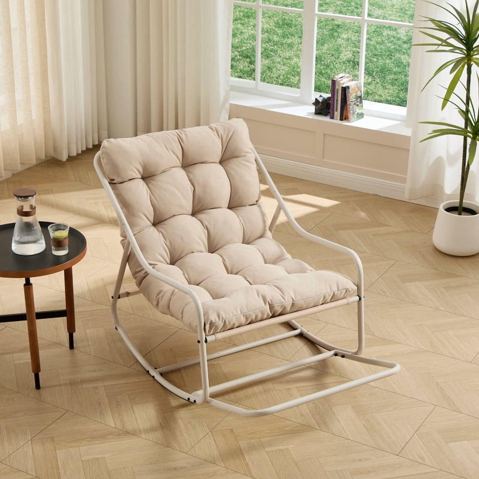 Howcool Patio Rocking Chair with Footrest & Cushion, Curved-Arm Glider Rocking Chair, Indoor Accent Chair