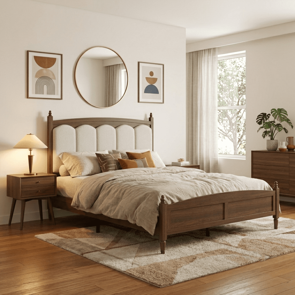 Howcool Queen Size Wood Platform Bed Frame with Upholstered Boucle Headboard,800lbs,Noise-Free,Under-Bed Storage,Brown