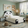 thumbnail image 1 of Howcool Twin Upholstered Platform Bed Frame with Panda Headboard, Kids Velvet Bed for Boys Girls, Soft Padded Frame, Solid Wood Slats Support, No Box Spring Needed, Easy Assembly, White, 1 of 7