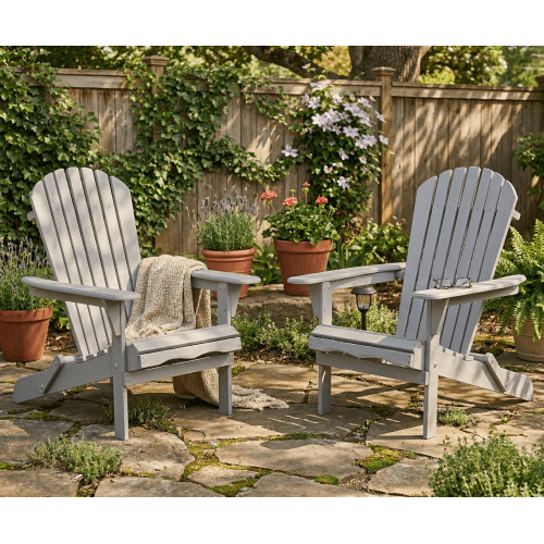 Howcool Wood Lounge Patio Chair for Garden, Outdoor Wooden Folding Embossed Adirondack Chair, Set of 2 Solid Cedar Wood Lounge Chairs with Wood Grain, Backyard, Deck, Poolside