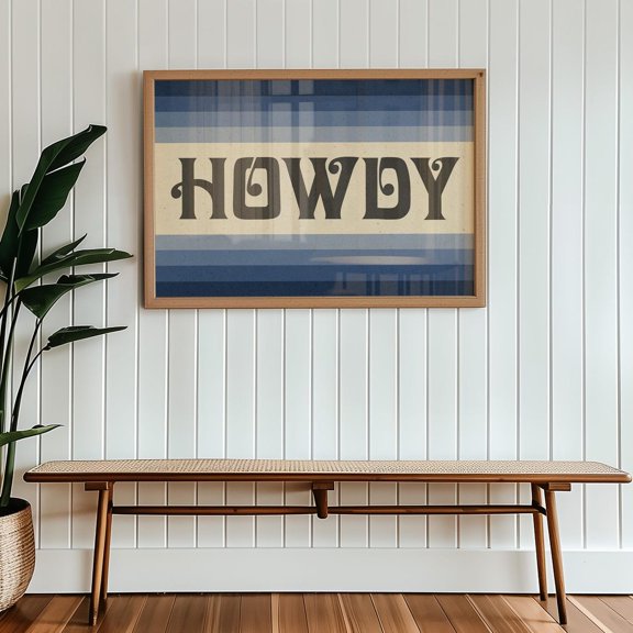 Howdy Art Monochromatic Ombre Blue Wall Decor Typography Artwork Color Gradient Print Housewarming Gift