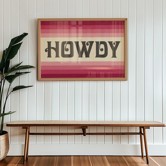 Howdy Art Monochromatic Ombre Pink Wall Decor Typography Artwork Color Gradient Print Housewarming Gift
