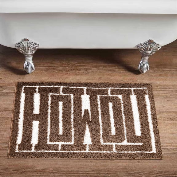 Howdy Bath Mat Brown Cowboy Country Rustic 16''W x 24''L Bathroom Mat Non Slip Rubber Backed Washable, Shouthwestern Wild West Texas Shaggy Microfiber Shower Bath Rug