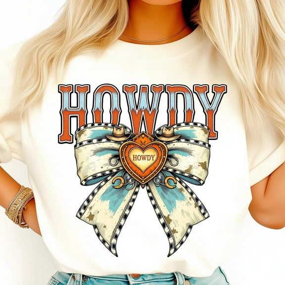 Howdy Bow Shirt, Western Decor Shirt, Rustic Bow Shirt, Cowboy Hat Shirt, Horseshoe Art Shirt, Country Style Shirt, Farmhouse Chic Shirt