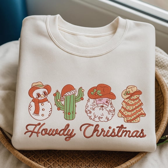 Howdy Christmas Embroidered Sweatshirt, Western Snowman Santa Holiday Embroidered Shirt, Christmas Cowboy Hoodie, Winter Season Gift