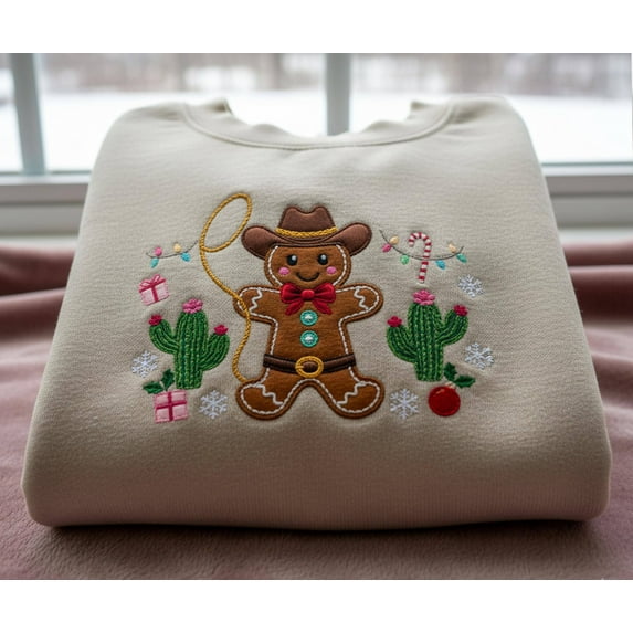 Howdy Christmas Gingerbread Embroidered Sweatshirt, Western Christmas Shirt, Cowboy Christmas Shirt, Cowgirl Christmas