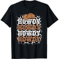 thumbnail image 1 of Howdy Cow Print Western Country Cowgirl Cowboy Texas Rodeo T-Shirt Black Small, 1 of 4